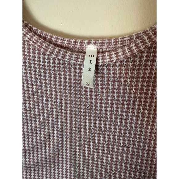 MTS Blouse Women Size Large Brown White Checked Tunic Long Sleeve - Picture 3 of 5